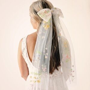 Floral Embroidered Sheer Hair Bow